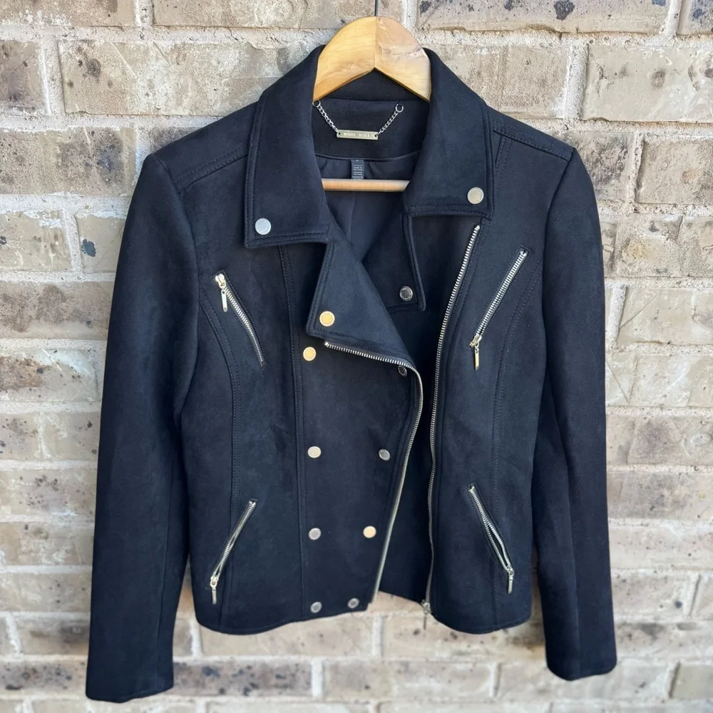 White House Black Market Women's Black Double-Breasted Jacket Size 8